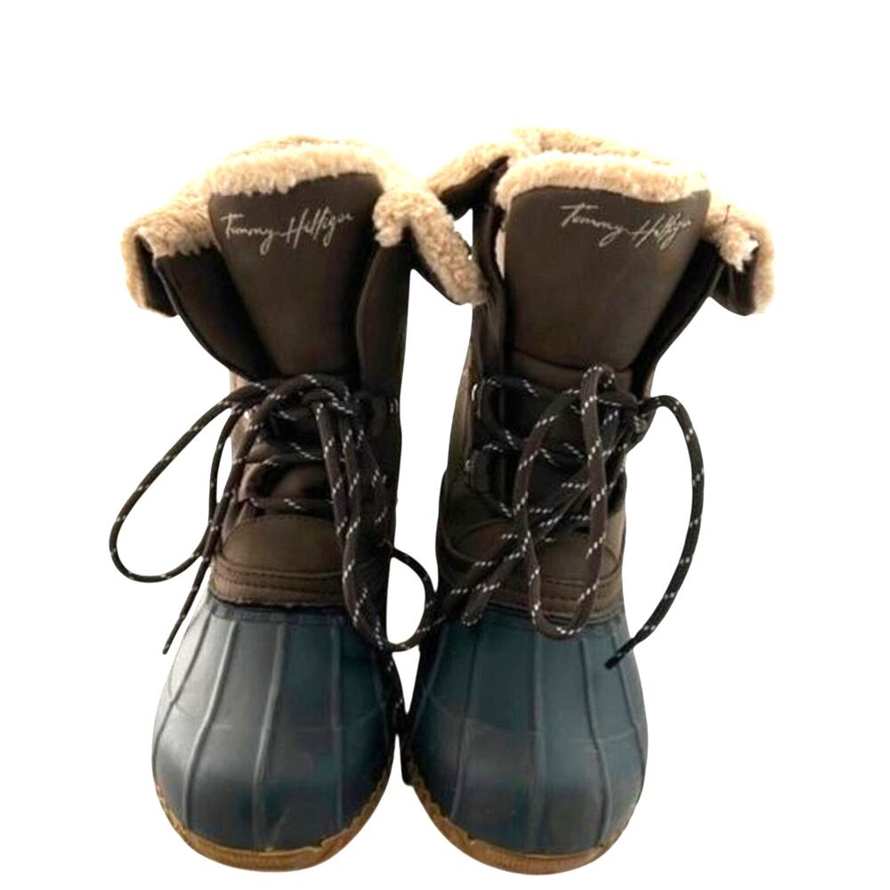 Tommy Hilfiger Rain Boots Women's Size 7M Brown Cold Weather Faux Fur Duck